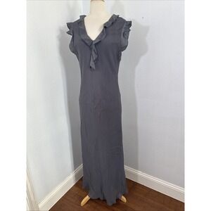 Perry Ellis Dress Womens 14 Silk Gray Ruffle Flutter Sleeve Romantic Fairycore